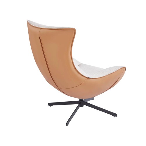 FAUTEUIL TAPISSÉ TISSU SABLE / PU MARRON LOIRA