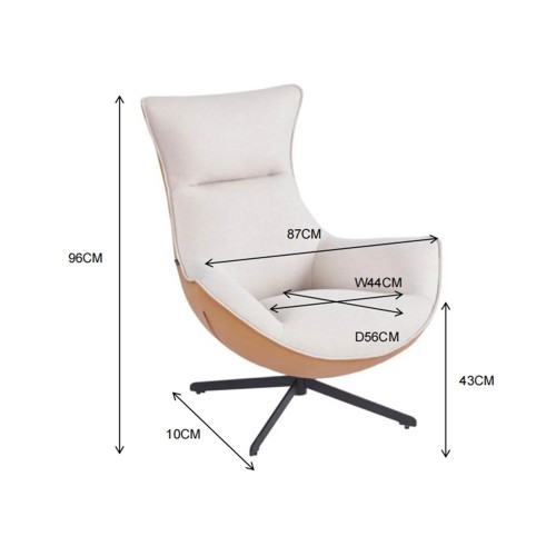 FAUTEUIL TAPISSÉ TISSU SABLE / PU MARRON LOIRA