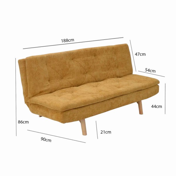 CANAPÉ-LIT EN TISSU MOUTARDE VELMA