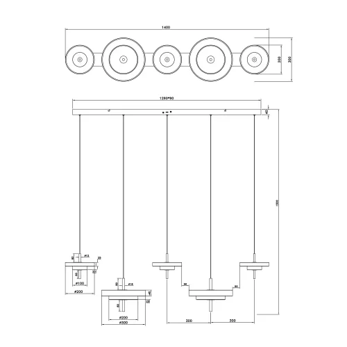 SUSPENSION LED 50W RÉGLABLE 2300-3000-4000K NOIR OR ELIX
