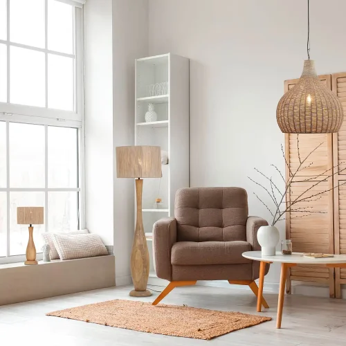 LAMPADAIRE BOIS NATUREL/JUTE E27 TAIS