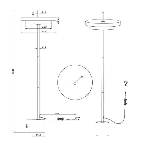 LAMPADAIRE LED 21W RÉGLABLE 2300-3000-4000K NOIR OR ELIX