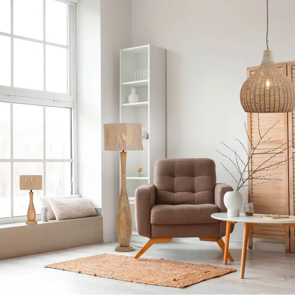 LAMPE DE TABLE BOIS NATUREL/JUTE E27 TAIS