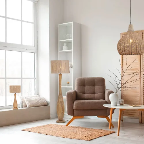 LAMPE DE TABLE BOIS NATUREL/JUTE E27 TAIS