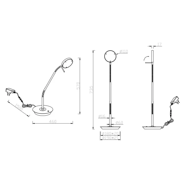 LAMPE DE TABLE LED 12W RÉGLABLE NOIR EDEN
