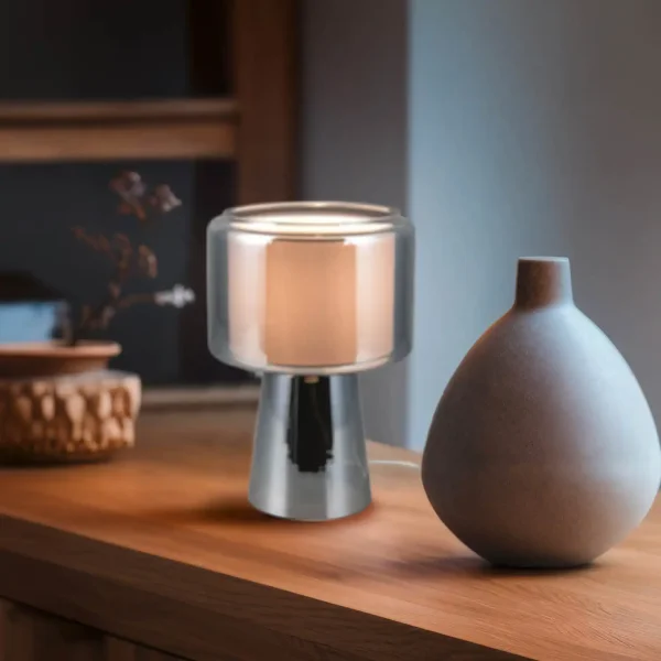 LAMPE DE TABLE EN VERRE ACIER CHROMÉ ISEN