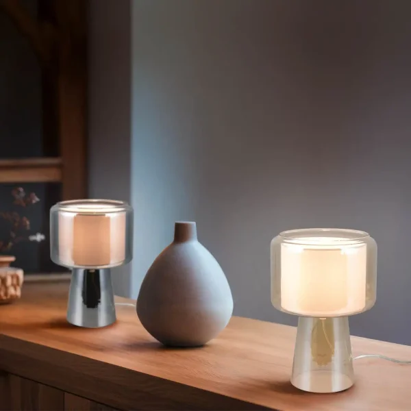 LAMPE DE TABLE EN VERRE ACIER CHROMÉ ISEN