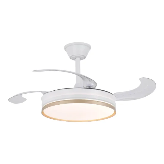 VENTILATEUR DE PLAFOND LED 40W RÉGLABLE À PALES RÉTRACTABLES BLANC/OR AURELIO 2