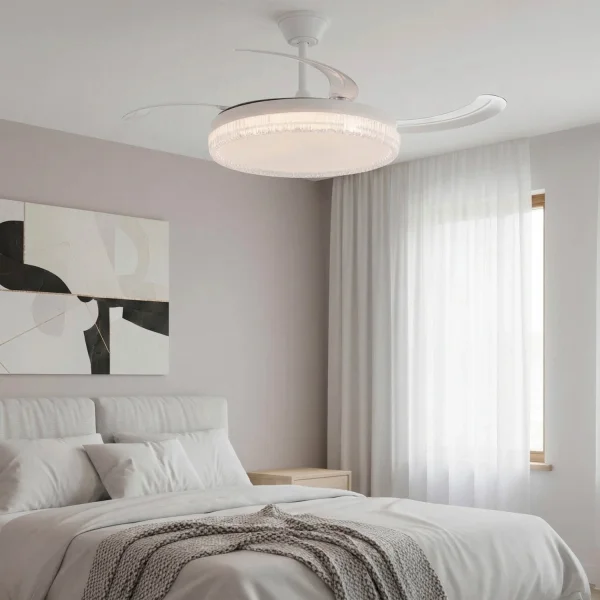 VENTILADOR DE TECHO LED 55W REGULABLE ASPAS RETRÁCTILES BLANCO NERIO