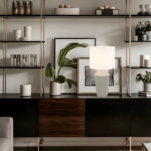 LAMPE DE TABLE EN CÉRAMIQUE TAUPE 52 CM BASILEA
