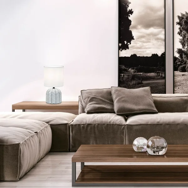 LAMPE DE TABLE EN CÉRAMIQUE BLANC/GRIS E14 ELTONIA