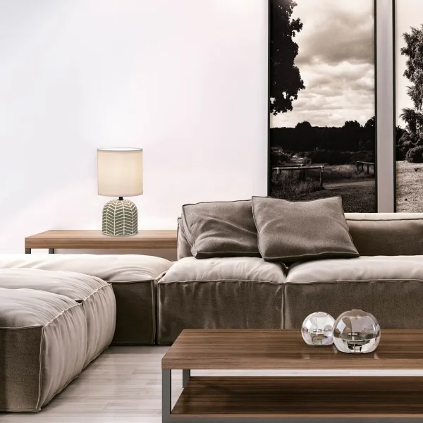 LAMPE DE TABLE EN CÉRAMIQUE MARRON/BLANC E14 ELTONIA