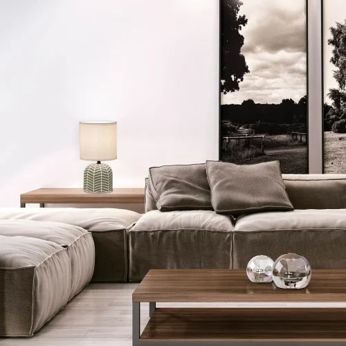 LAMPE DE TABLE EN CÉRAMIQUE MARRON/BLANC E14 ELTONIA