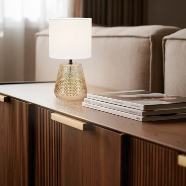 LÁMPARA DE MESA CRISTAL ÁMBAR E27 DEKI
