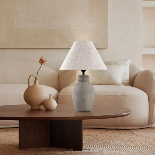 LAMPE DE TABLE EN CÉRAMIQUE GRIS PIERRE E27 METOK