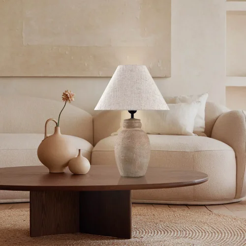 LAMPE DE TABLE EN CÉRAMIQUE BRUN PIERRE E27 METOK