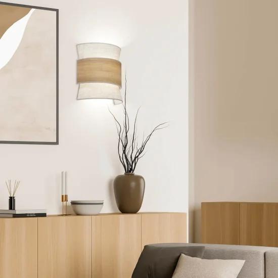 APPLIQUE MURALE 2 LUMIÈRES LIN GRILLÉ / BOIS E27 LUNETH 2