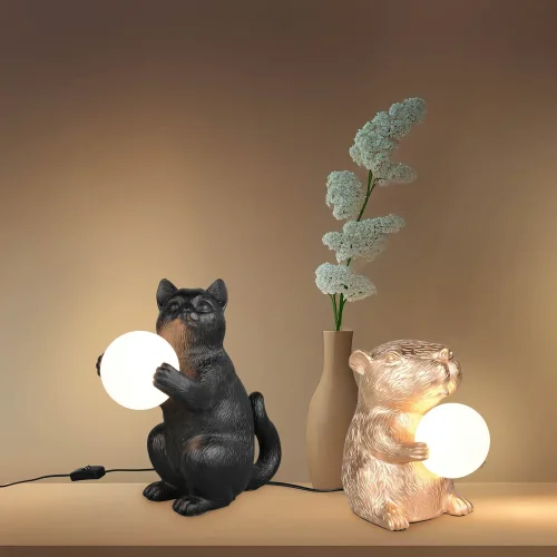 LAMPE DE TABLE CHAT NOIR G9 EN POLYRÉSINE
