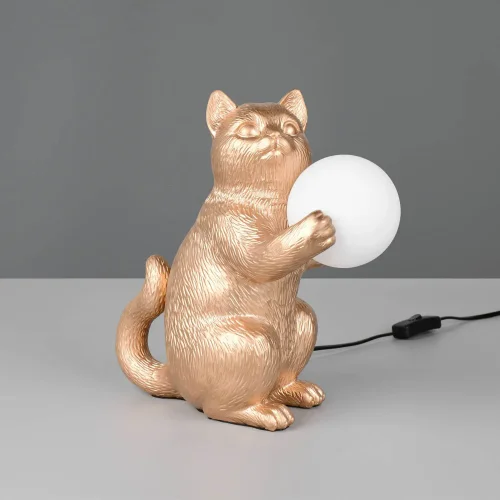 LAMPE DE TABLE CHAT DORÉ G9 EN POLYRÉSINE