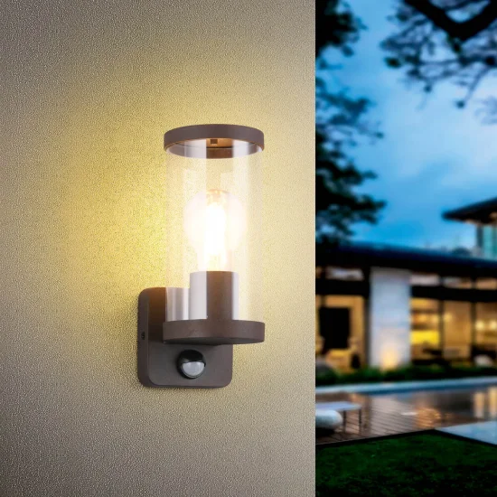 APPLIQUE EXTÉRIEUR E27 AVEC CAPTEUR ALUMINIUM OXYDÉ IP44 DANDELION