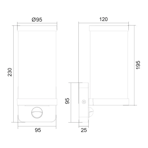 APPLIQUE EXTÉRIEURE E27 AVEC CAPTEUR ALUMINIUM NOIR IP44 DANDELION