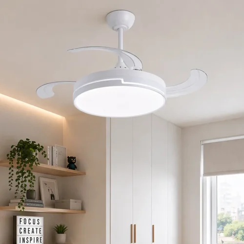 VENTILATEUR DE PLAFOND LED 48W RÉGLABLE 4 PALES RÉTRACTABLES ORIXA