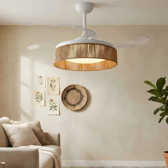 VENTILATEUR DE PLAFOND DC LED 58W CORDE NATURELLE AIRELLE