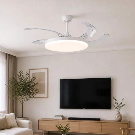 VENTILATEUR DE PLAFOND DC LED 95W 5 PALES PLIABLES BLANC SOLARA