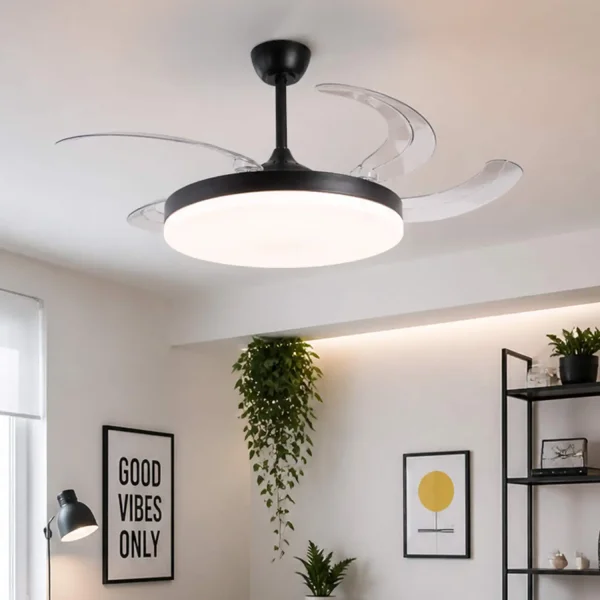 VENTILATEUR DE PLAFOND DC LED 95W 5 PALES PLIABLES NOIR SOLARA