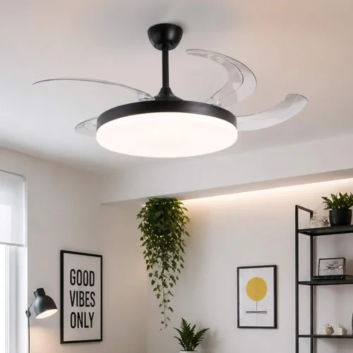 VENTILATEUR DE PLAFOND DC LED 95W 5 PALES PLIABLES NOIR SOLARA