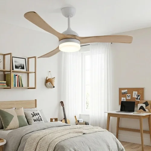 VENTILATEUR DE PLAFOND DC LED 20W PALES BOIS CLAIR BLANC LUMINOR