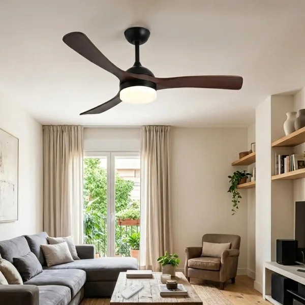 VENTILATEUR DE PLAFOND DC LED 20W PALES EN BOIS FONCÉ NOIR LUMINOR