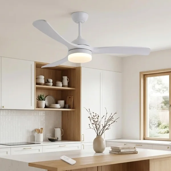 VENTILATEUR DE PLAFOND DC LED 20W PALES EN BOIS BLANC LUMINOR