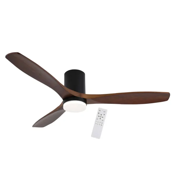 VENTILATEUR DE PLAFOND DC LED 18W 3 PALES EN BOIS COLORIS ACAJOU EKBERG