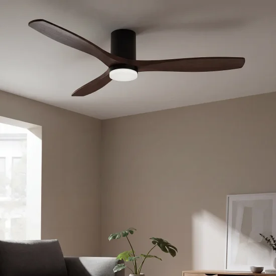VENTILATEUR DE PLAFOND DC LED 18W 3 PALES EN BOIS COLORIS ACAJOU EKBERG