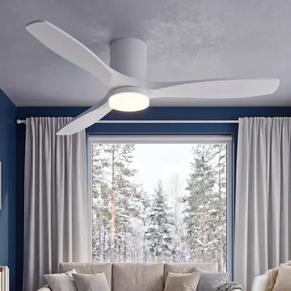 VENTILATEUR DE PLAFOND DC LED 18W 3 PALES EN BOIS BLANC EKBERG