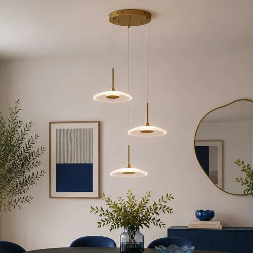 SUSPENSION LED 3 LUMIÈRES 20W RÉGLABLE DORÉE SORIN