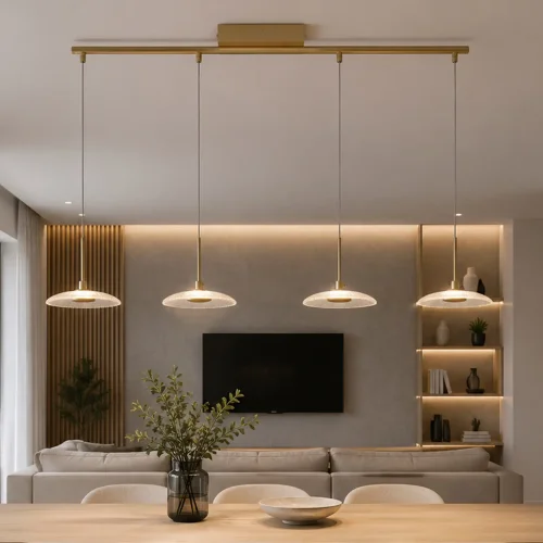 LAMPE SUSPENDUE LED 4 LUMIÈRES 25W RÉGLABLE DORÉE SORIN
