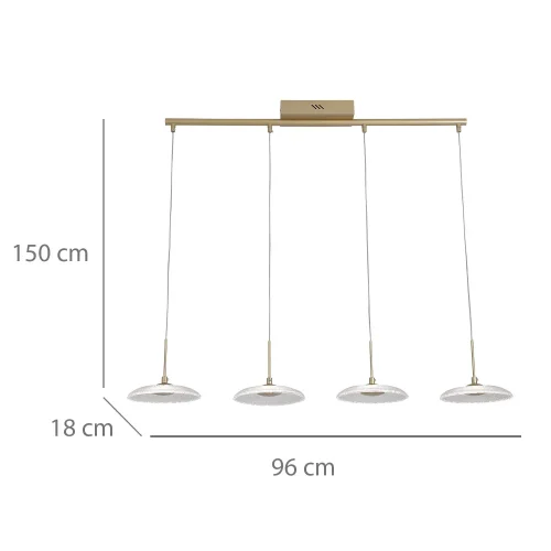 LAMPE SUSPENDUE LED 4 LUMIÈRES 25W RÉGLABLE DORÉE SORIN