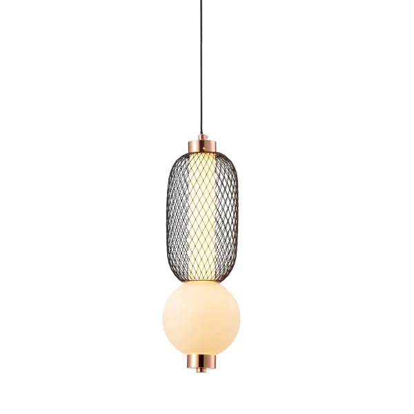 SUSPENSION LED 10W RÉGLABLE AVEC GRILLE ET BOULE EN VERRE ELODIE