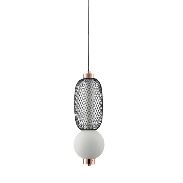 SUSPENSION LED 10W RÉGLABLE AVEC GRILLE ET BOULE EN VERRE ELODIE