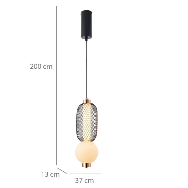 SUSPENSION LED 10W RÉGLABLE AVEC GRILLE ET BOULE EN VERRE ELODIE