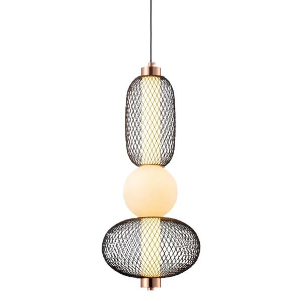 SUSPENSION LED 14W RÉGLABLE AVEC GRILLE ET BOULE EN VERRE ELODIE