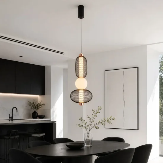SUSPENSION LED 14W RÉGLABLE AVEC GRILLE ET BOULE EN VERRE ELODIE