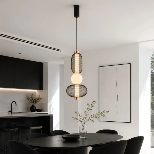 SUSPENSION LED 14W RÉGLABLE AVEC GRILLE ET BOULE EN VERRE ELODIE