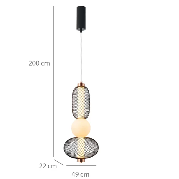 SUSPENSION LED 14W RÉGLABLE AVEC GRILLE ET BOULE EN VERRE ELODIE