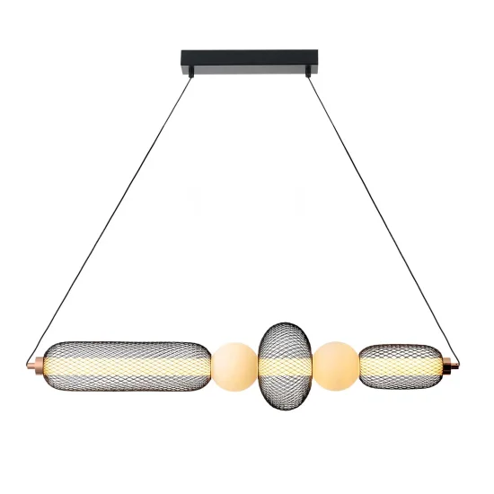 SUSPENSION LED 28W RÉGLABLE AVEC GRILLE ET BOULES EN VERRE ELODIE 2