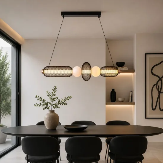 SUSPENSION LED 28W RÉGLABLE AVEC GRILLE ET BOULES EN VERRE ELODIE
