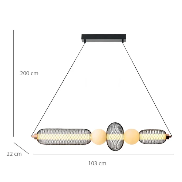 SUSPENSION LED 28W RÉGLABLE AVEC GRILLE ET BOULES EN VERRE ELODIE