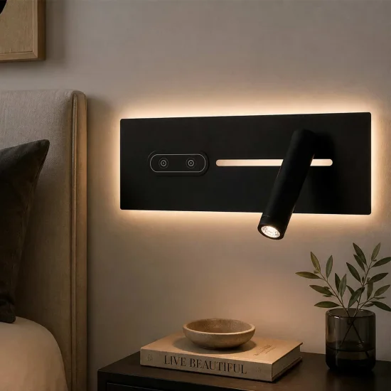Applique LED 10W dimmable tactile noire orientée vers la droite | Lúzete
